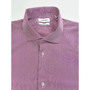 Calvin Klein Steel + Slim Fit Stretch Non Iron Size 16.5 34-35 L Red White Strip